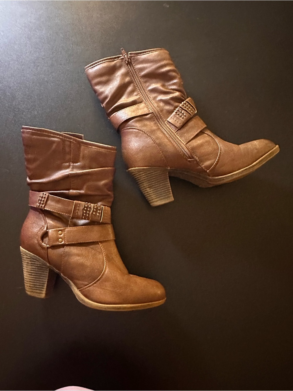 ⭐️ Italina  Sz 8 Faux Leather Boots with Buckle Detail
